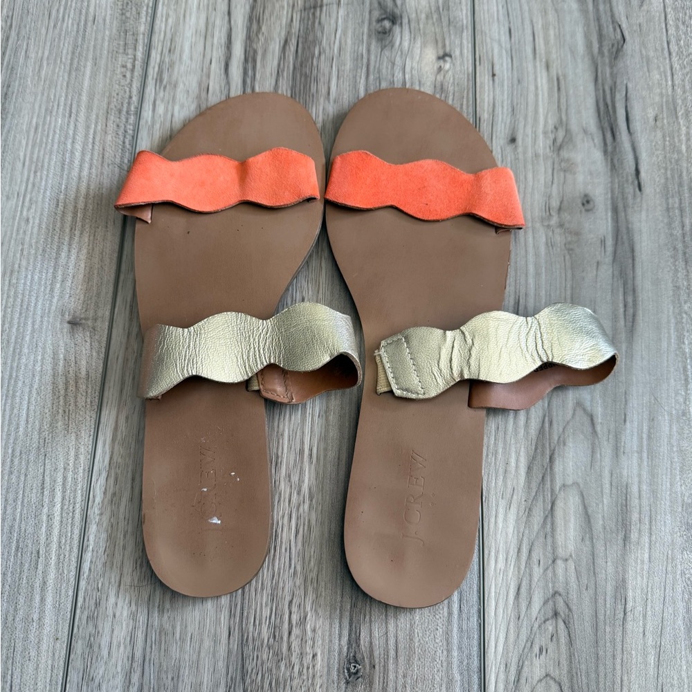 J. Crew Factory Orange and Gold Leather Sandals Size 8 - Picture 2 of 4